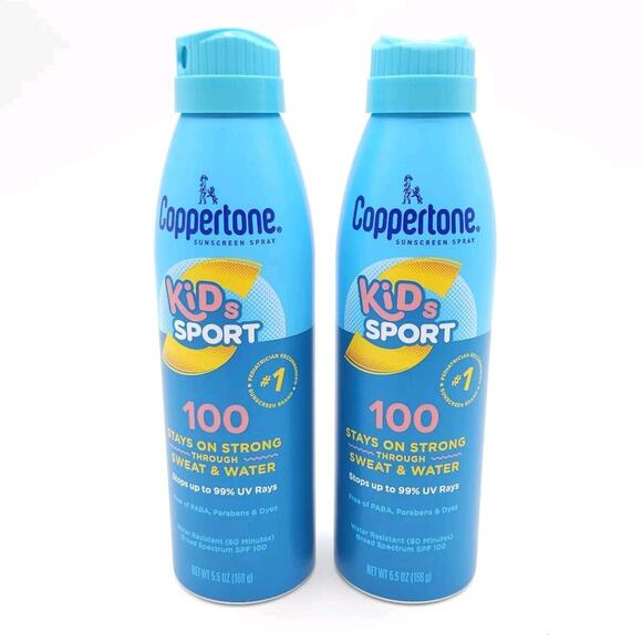 2x Coppertone 100 SPF Kids Sunscreen Spray For Kids 5.5 oz EXP 02/26‎ Bundle Lot - Picture 1 of 3